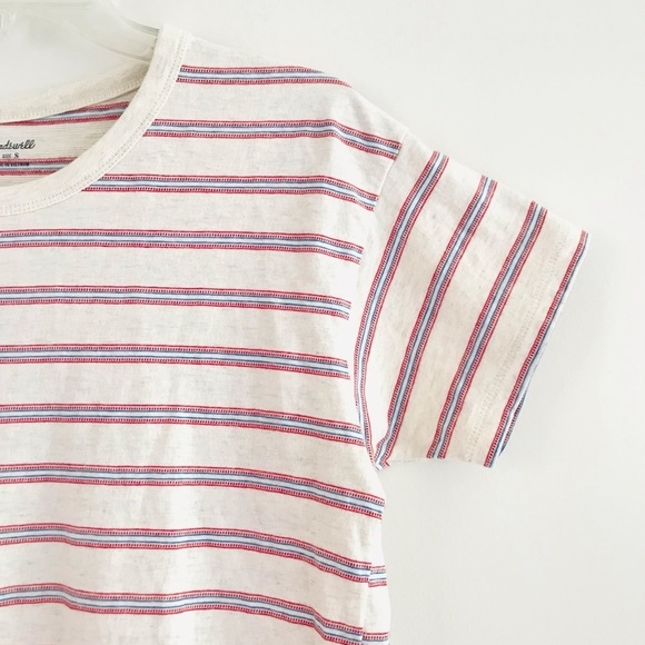 Madewell | Rib Crewneck Tee Womens Size M Beige Jacquard Stripe Pullover - Picture 6 of 10